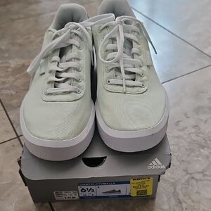 adidas Light Green Low-Top Canvas Sneakers with White Sole